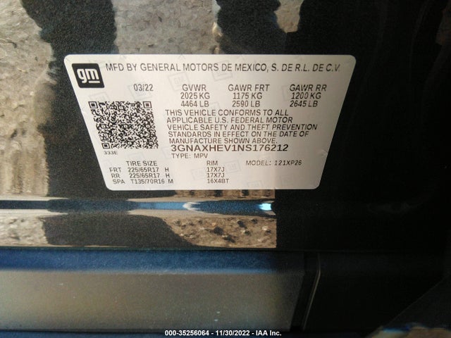 2022 Chevrolet Equinox, VIN: 3GNAXHEV1NS176212