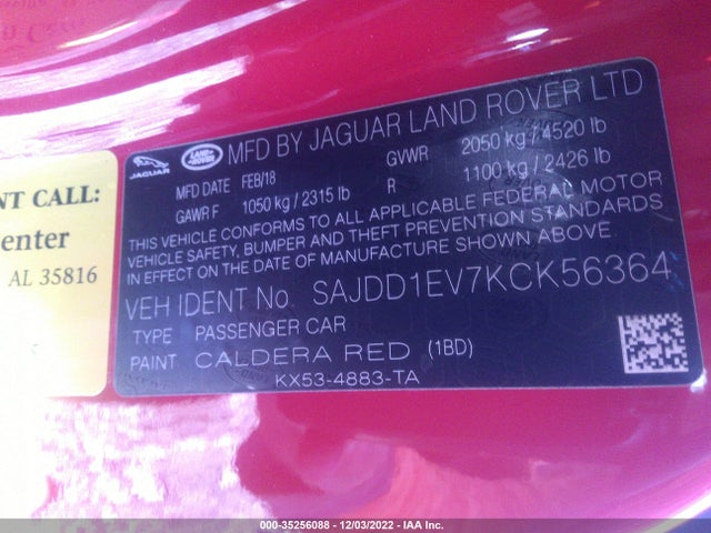 2019 Jaguar F-TYPE, VIN: SAJDD1EV7KCK56364
