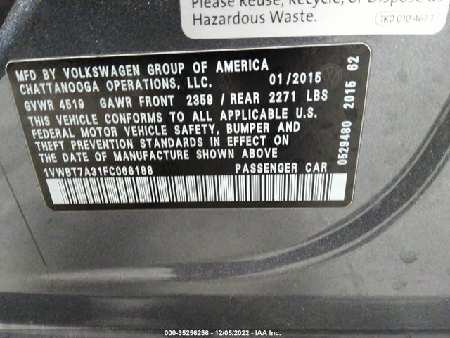 1VWBT7A31FC066188 Volkswagen Passat 1.8t Se W/sunroof & Nav
