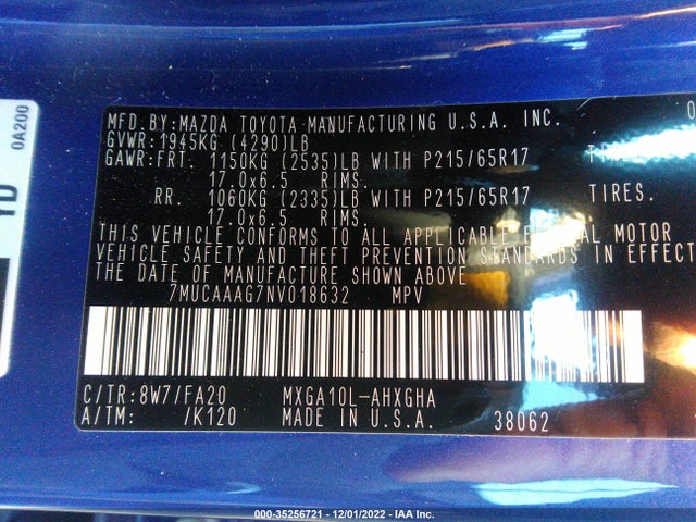 2022 Toyota Corolla, VIN: 7MUCAAAG7NV018632