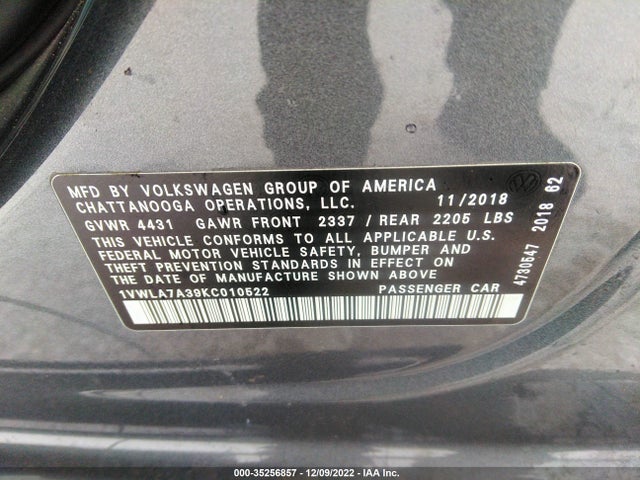 2019 Volkswagen Passat, VIN: 1VWLA7A39KC010522