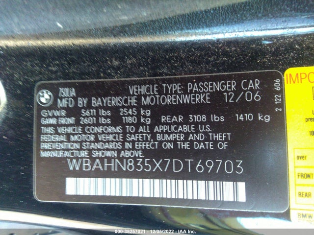 BMW 7 Series 750li 2007 WBAHN835X7DT69703 Image 10