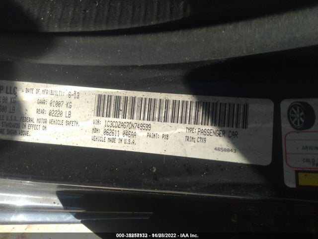 2013 DODGE AVENGER SE V6 VIN: 1C3CDZAG7DN749599