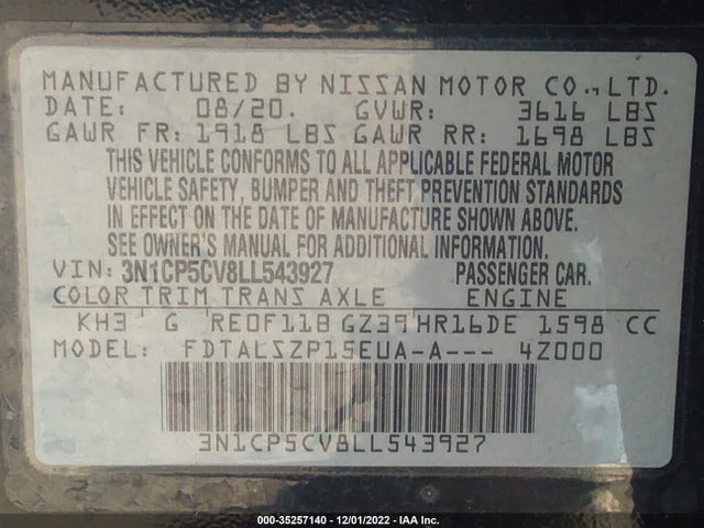 2020 Nissan Kicks, VIN: 3N1CP5CV8LL543927