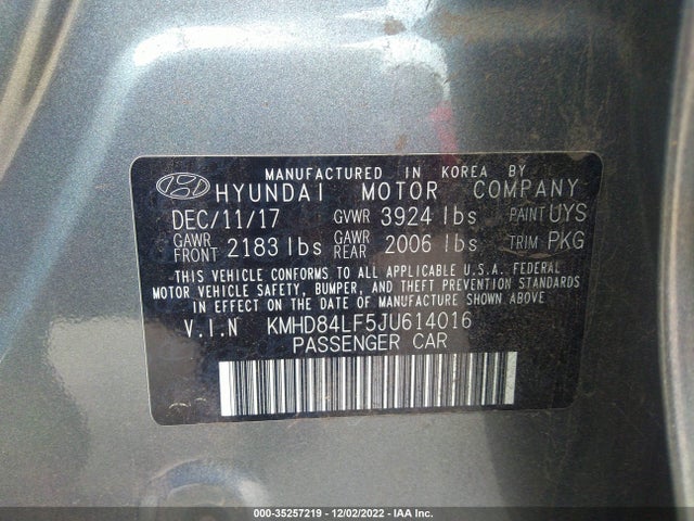 2018 HYUNDAI ELANTRA SEL VIN: KMHD84LF5JU614016