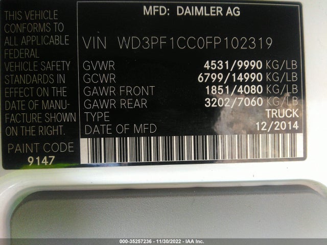 2015 Mercedes-Benz Sprinter, VIN: WD3PF1CC0FP102319