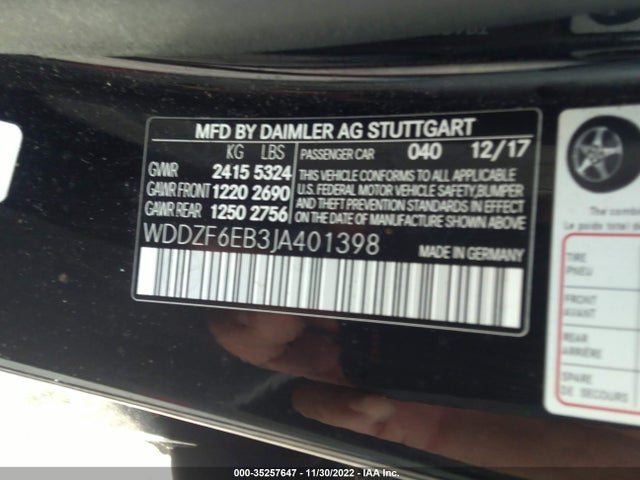 2018 Mercedes-Benz E-Class, VIN: WDDZF6EB3JA401398