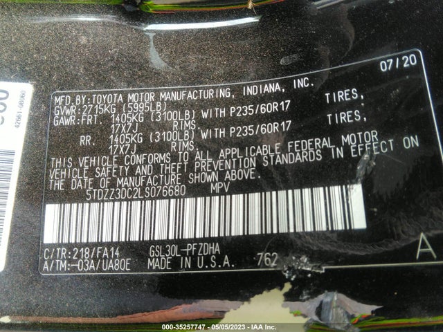 Toyota Sienna L 2020 5TDZZ3DC2LS076680 Image 9