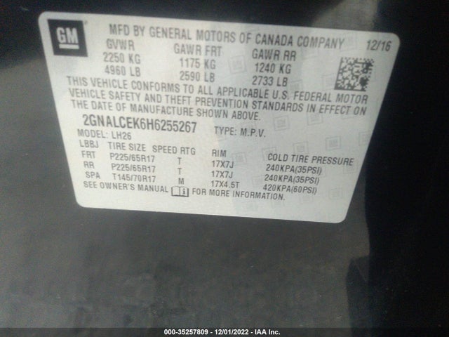Chevrolet EQUINOX LT 2017 2GNALCEK6H6255267 Image 9