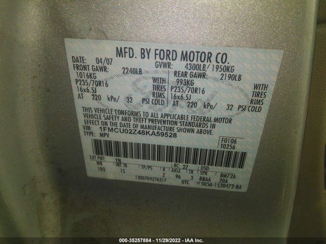 2008 FORD ESCAPE XLS VIN: 1FMCU02Z48KA59528