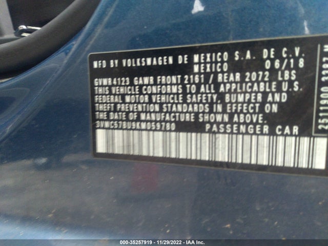 3VWC57BU9KM059780 Volkswagen Jetta S/se/r-line