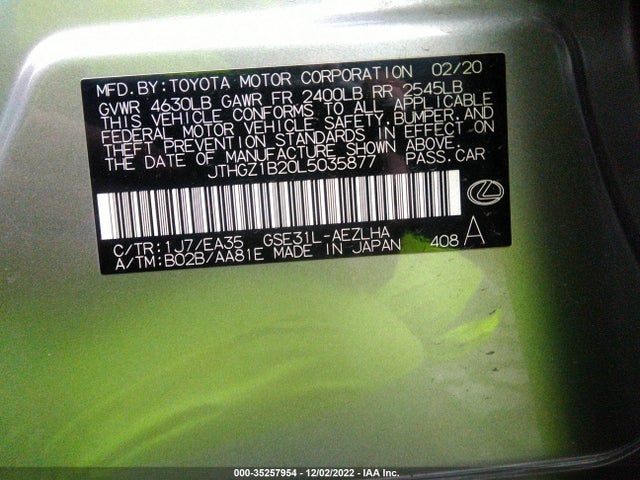 2020 Lexus IS, VIN: JTHGZ1B20L5035877