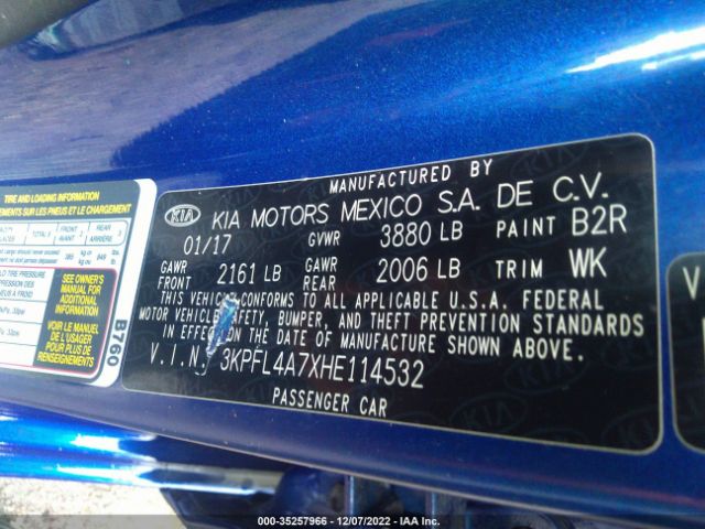 3KPFL4A7XHE114532 KIA FORTE LX