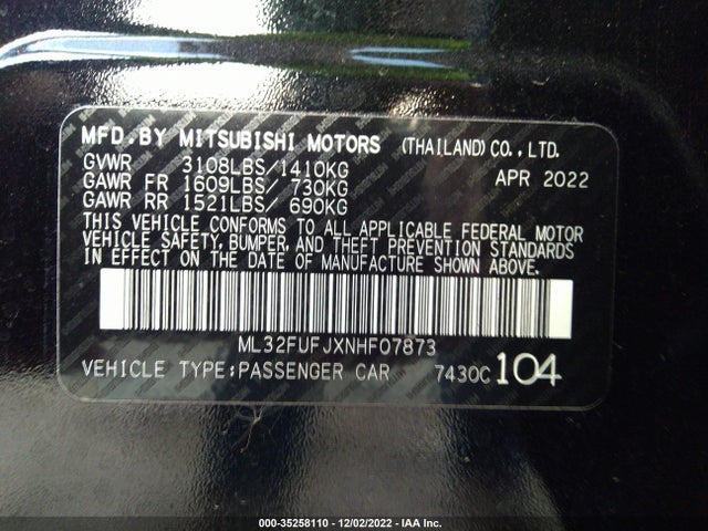 ML32FUFJXNHF07873 Mitsubishi Mirage G4 Es/le/black Edition