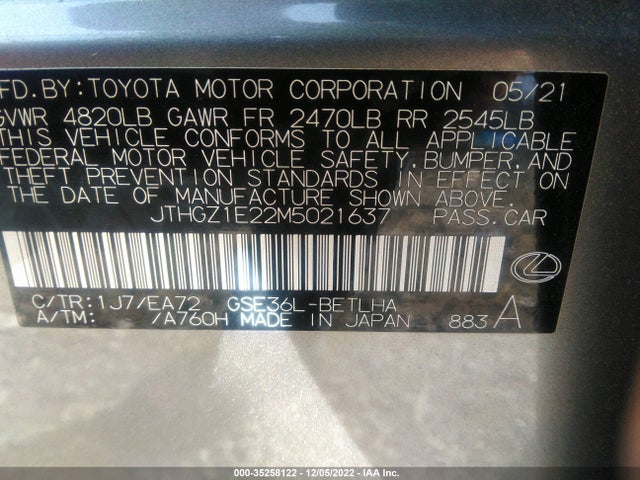 JTHGZ1E22M5021637 Lexus Is Is 350 F Sport