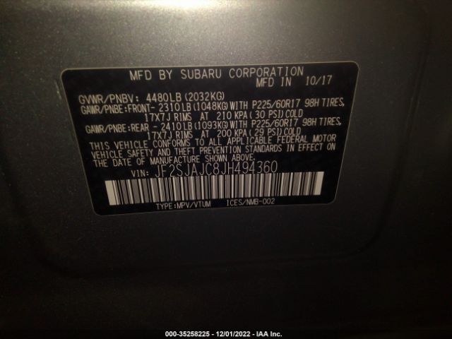 JF2SJAJC8JH494360 Subaru Forester Limited