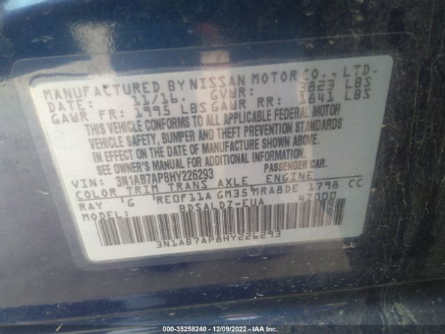 3N1AB7AP8HY226293 Nissan SENTRA SV