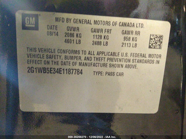 Chevrolet Impala Limited Lt 2014 2G1WB5E34E1187784 Image 9