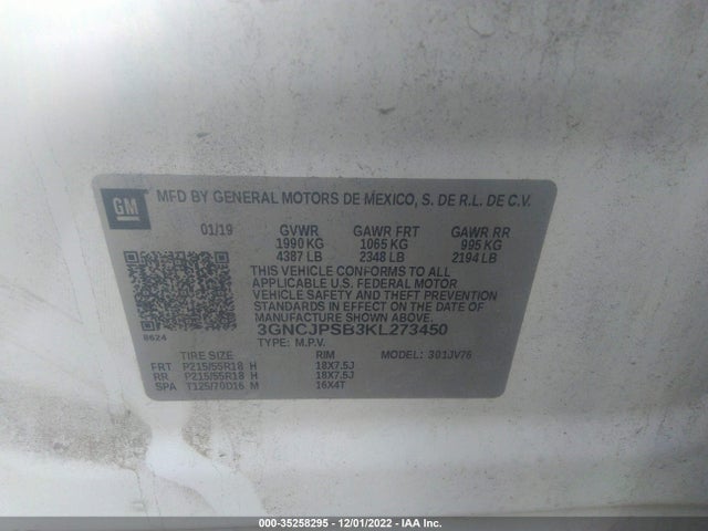 2019 Chevrolet Trax, VIN: 3GNCJPSB3KL273450