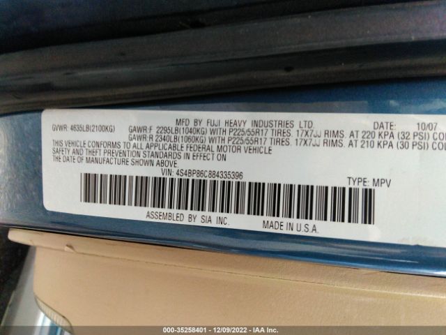 4S4BP86C884335396 Subaru Outback 3.0r Ll Bean