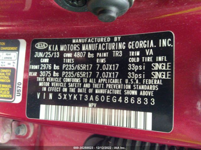 5XYKT3A60EG486833 KIA SORENTO LX
