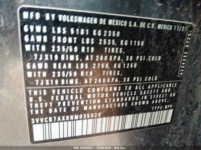 3VVCB7AX8NM035029 Volkswagen Tiguan Se R-line Black
