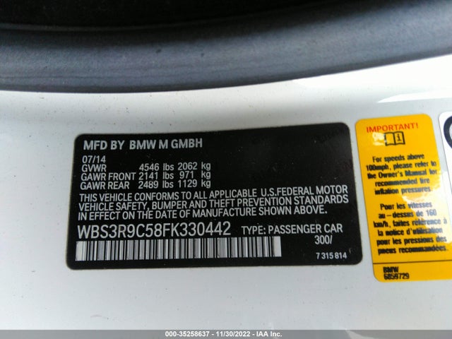 2015 BMW M4, VIN: WBS3R9C58FK330442