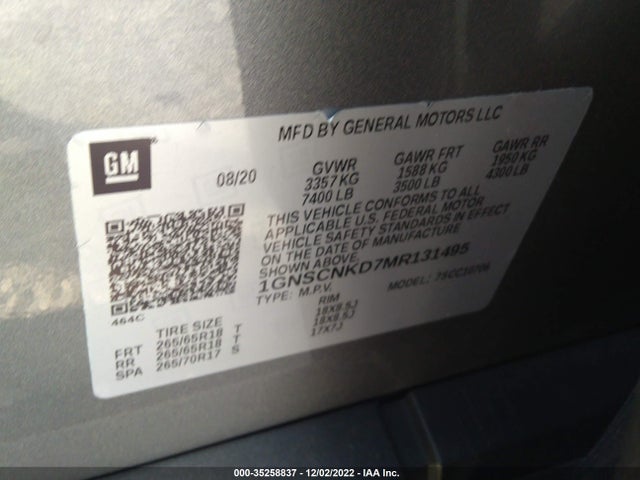2021 Chevrolet Tahoe, VIN: 1GNSCNKD7MR131495