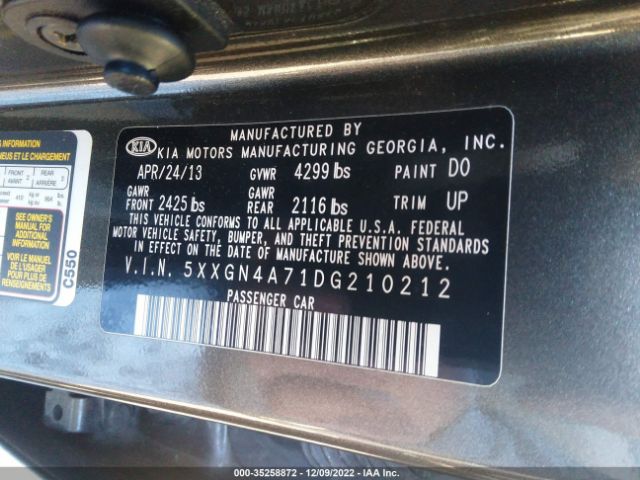 5XXGN4A71DG210212 KIA OPTIMA EX