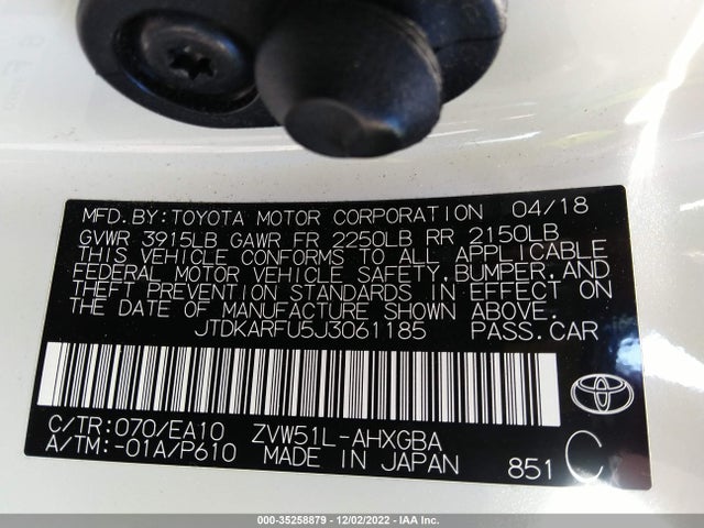 2018 Toyota Prius, VIN: JTDKARFU5J3061185
