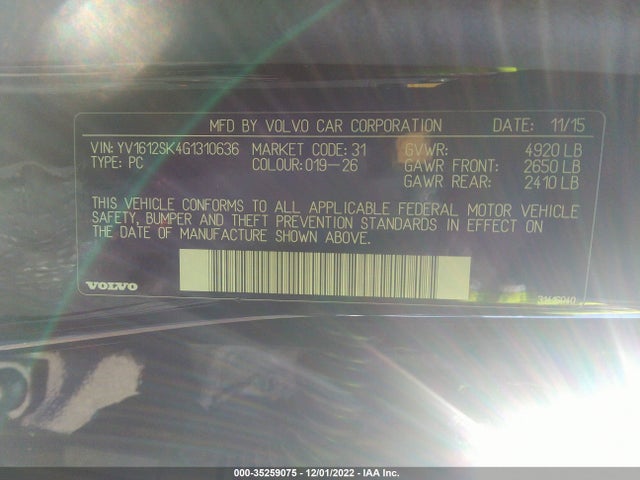 2016 Volvo V60, VIN: YV1612SK4G1310636