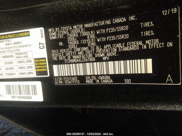 2020 Lexus RX, VIN: 2T2HGMDA4LC047868