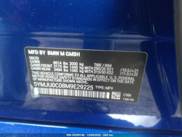 2021 BMW X5, VIN: 5YMJU0C08M9E29225