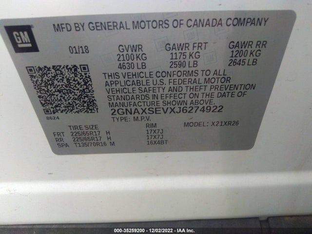 Chevrolet EQUINOX LT 2018 2GNAXSEVXJ6274922 Image 9
