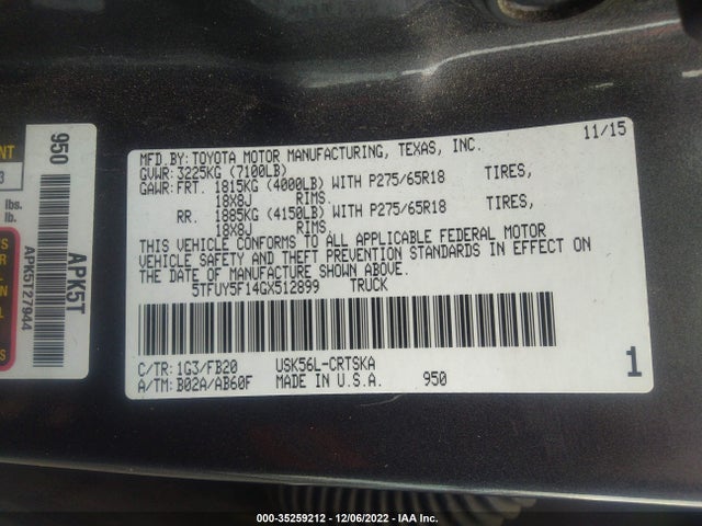 2016 Toyota Tundra, VIN: 5TFUY5F14GX512899
