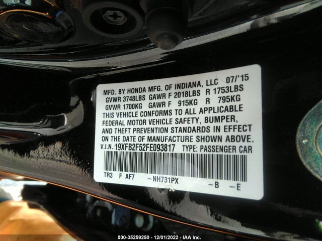Honda Civic Sedan Lx 2015 19XFB2F52FE093817 Image 9