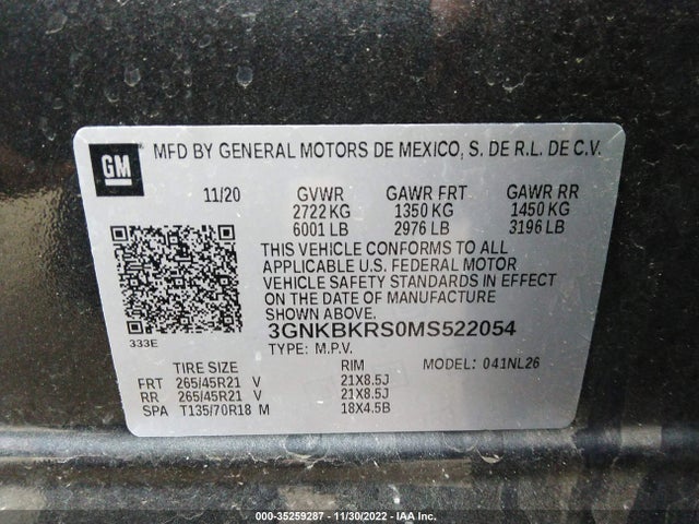 2021 Chevrolet Blazer, VIN: 3GNKBKRS0MS522054