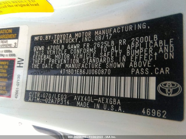 2018 Toyota Avalon, VIN: 4T1BD1EB6JU060870