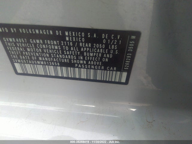 2021 Volkswagen Golf, VIN: 3VWG57AU5MM013658
