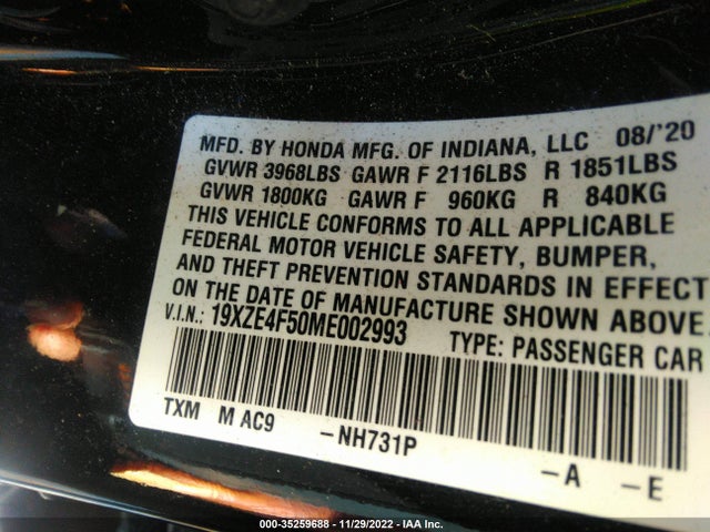 2021 Honda Insight, VIN: 19XZE4F50ME002993