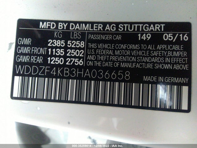 2017 Mercedes-Benz E-Class, VIN: WDDZF4KB3HA036658