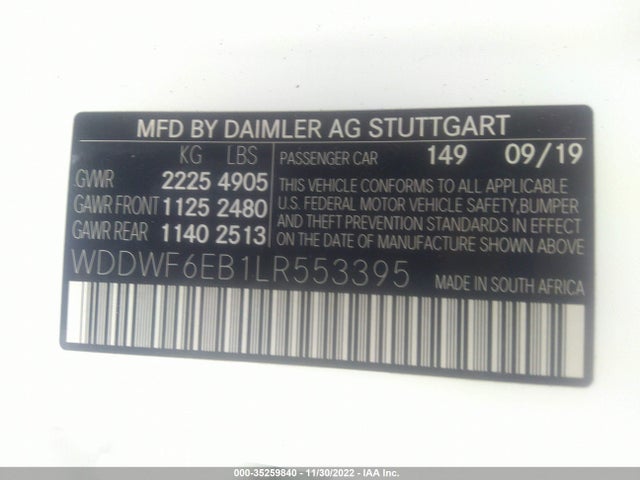 2020 Mercedes-Benz C-Class, VIN: WDDWF6EB1LR553395