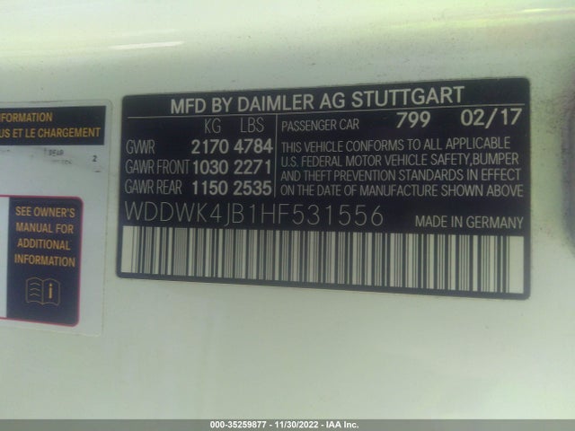 2017 Mercedes-Benz C-Class, VIN: WDDWK4JB1HF531556