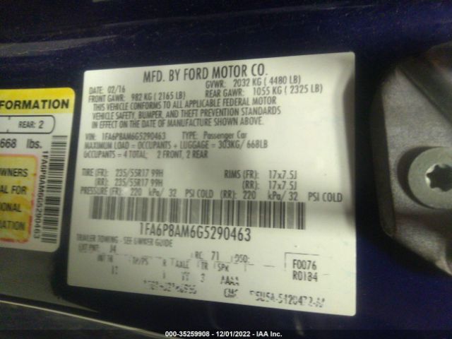 1FA6P8AM6G5290463 Ford Mustang V6