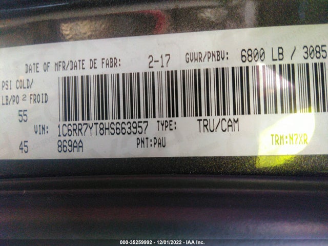 RAM 1500 Rebel 2017 1C6RR7YT8HS663957 Image 9