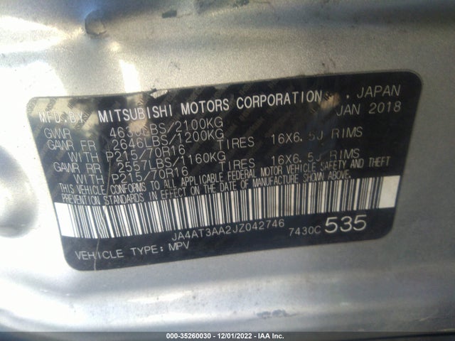JA4AT3AA2JZ042746 Mitsubishi Eclipse Cross Es