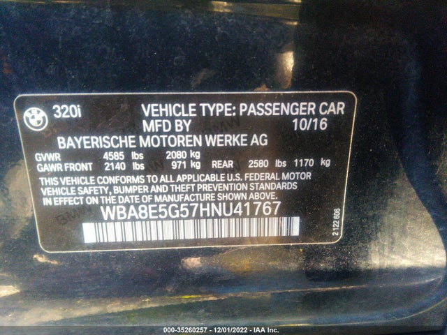 2017 BMW 3 Series, VIN: WBA8E5G57HNU41767