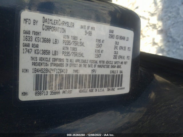 Dodge DURANGO 2000 1B4HS28N2YF126410 Image 10