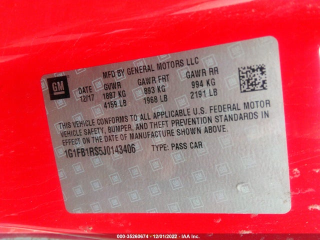 Chevrolet Camaro 1lt 2018 1G1FB1RS5J0143406 Image 10