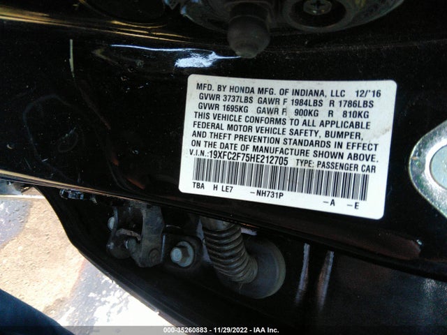 Honda Civic Sedan Ex 2017 19XFC2F75HE212705 Image 9